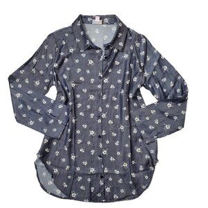 NEW LuLaRoe Denim Chambray Blue Floral Valentina Long Sleeve Button Down Shirt